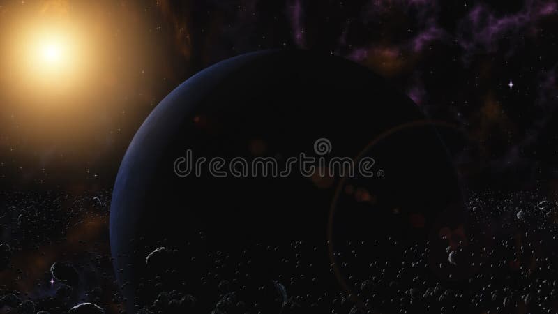 Planète bleue avec le système d'anneau des particules de glace et de l'étoile voisine orbitale de roches Espace extra-atmosphériq illustration de vecteur Planète bleue avec le système d'anneau des particules de glace et de l'étoile voisine orbitale de roches Espace extra-atmosphériq illustration de vecteur