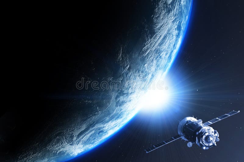 Planète Terre avec le soleil et le satellite vu de l'espace , rendu 3d de la planète Terre, éléments de cette image fournie par l illustration de vecteur Planète Terre avec le soleil et le satellite vu de l'espace , rendu 3d de la planète Terre, éléments de cette image fournie par l illustration de vecteur