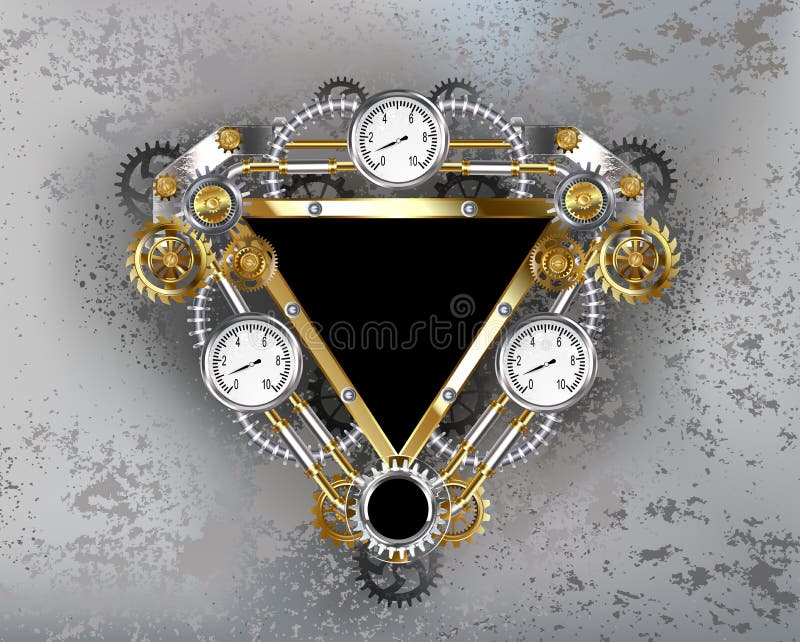 Plaque signalétique industrielle triangulaire de Steampunk de bannière illustration libre de droits Plaque signalétique industrielle triangulaire de Steampunk de bannière illustration libre de droits