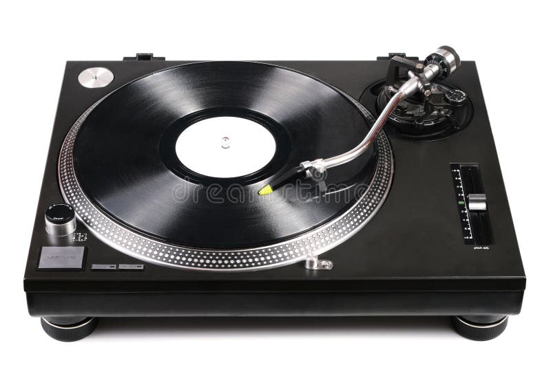 Plaque tournante du DJ avec le tonearm sur l'enregistrement de vinyle photographie stock libre de droits Plaque tournante du DJ avec le tonearm sur l'enregistrement de vinyle photographie stock libre de droits