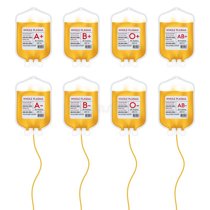 Plasma Blood Bag with Label Different Plasma Group a, B, O and Rh