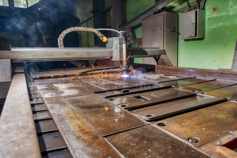 Plasma Cutting Machine Cuts Large and Thick Steel Sheets. Stock Image