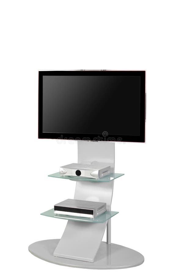 Plasma LED TV on a Stand Isolated on a White Background Stock Photo