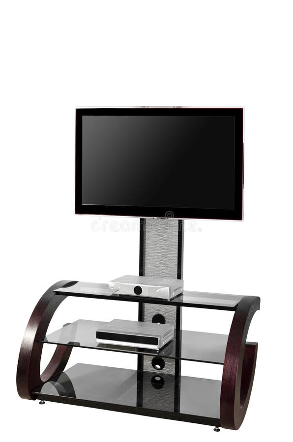 Plasma LED TV on a Stand Isolated on a White Background Stock Photo