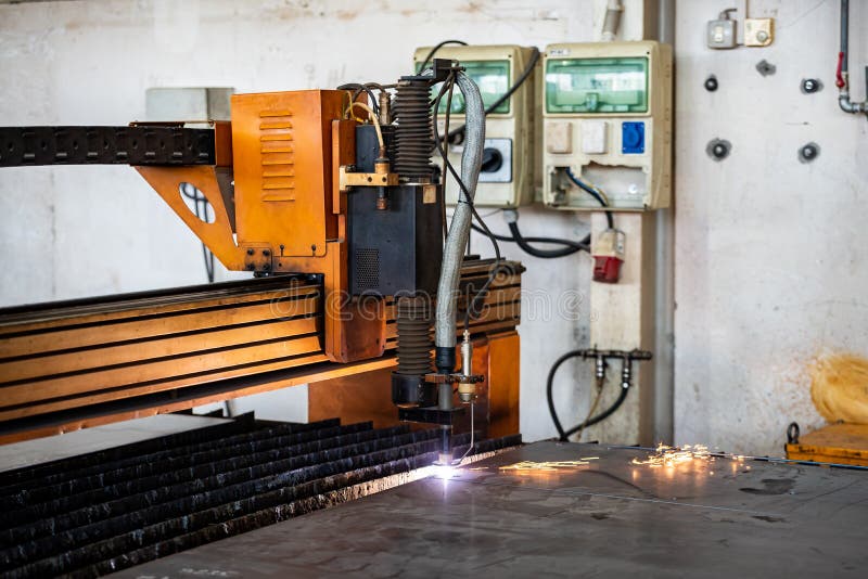 Plasma Steel Cutting in the Machine Industry Stock Photo Image of