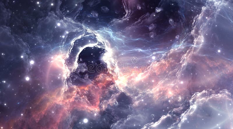 Plasmatic nebula, deep outer space background with stars stock illustration