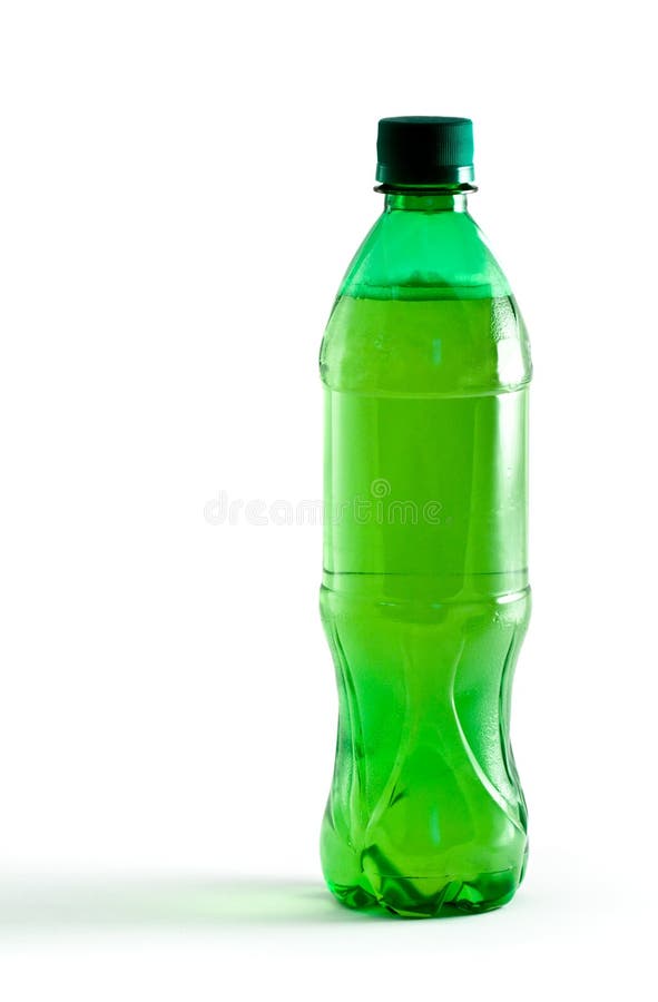 Green plastic bottle with a drink isolated on white. Green plastic bottle with a drink isolated on white