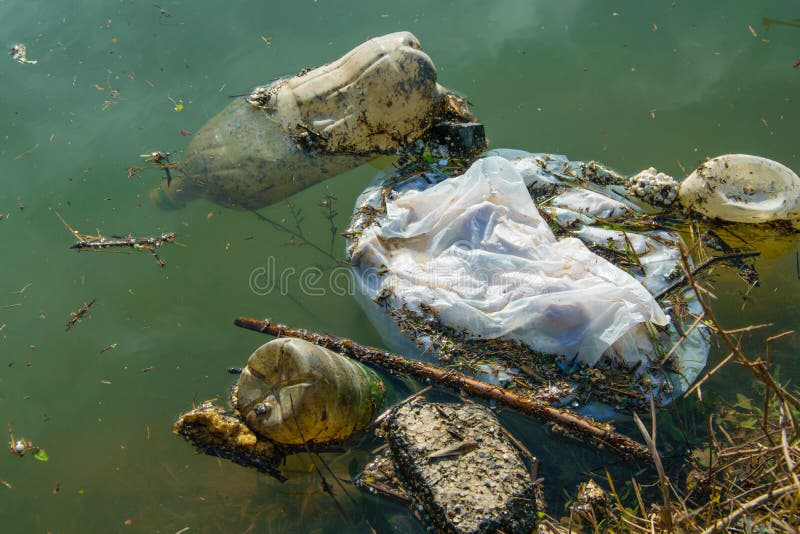 Plast- förorening i vatten Ekologiskt branschbegrepp arkivbild Plast- förorening i vatten Ekologiskt branschbegrepp arkivbild