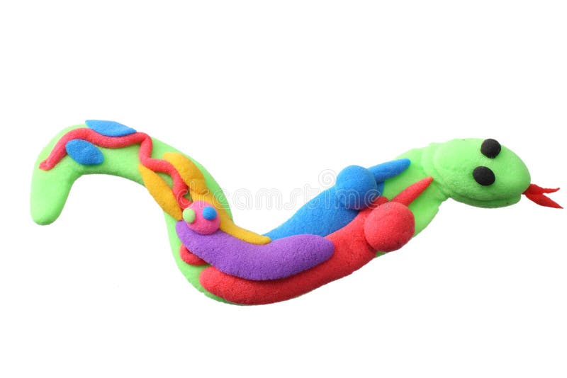 Plasticine snake isolated on white background. modelling clay. inside the snake. Plasticine snake isolated on white background. modelling clay. inside the snake