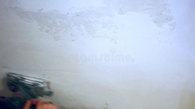 Plastering Female Hand Sanding The Plaster In Stock Footage