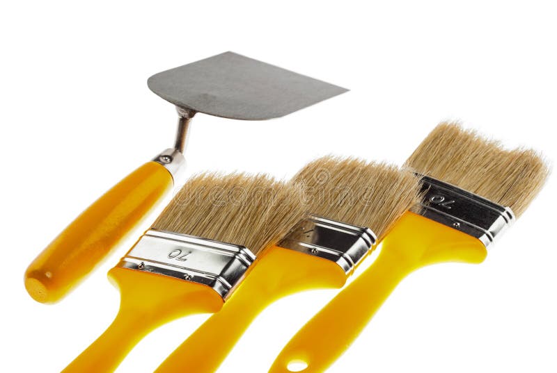 Plastering Trowel and Paintbrushes Stock Image Image of concept