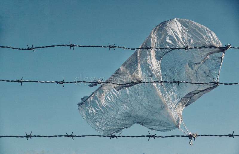 Plastic Bag Attached To Barbed Wire Stock Image Image of iron, snow