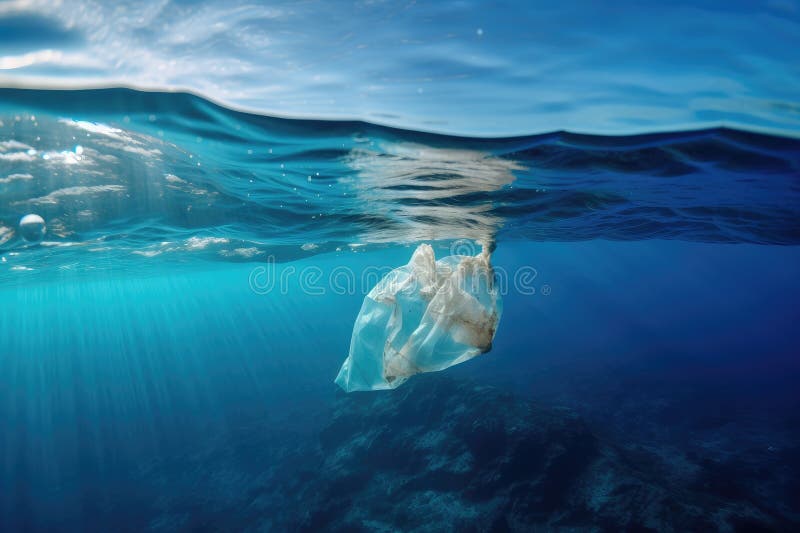Plastic Bag Drifting on the Surface of the Ocean Stock Photo Image of