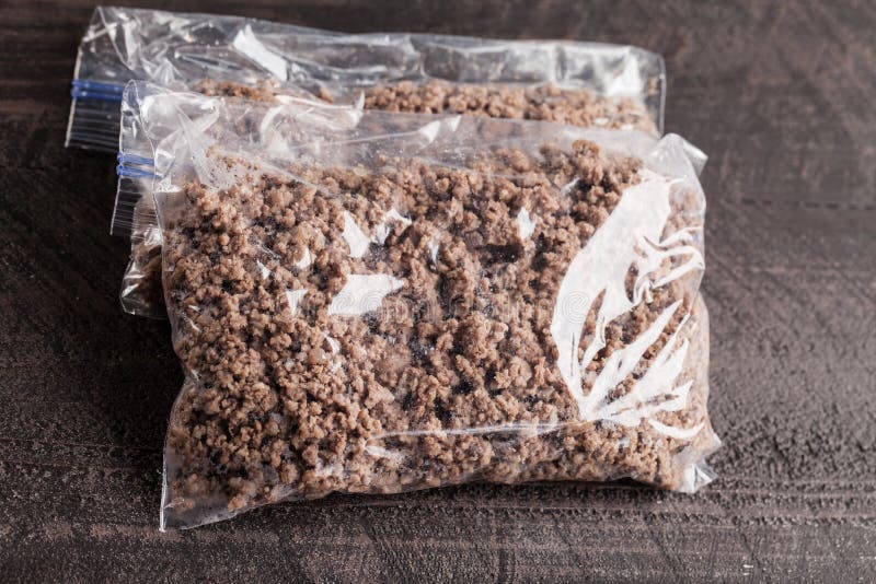 Plastic Bags of Cooked Ground Meat on Table Stock Photo Image of bowl, ingredient 65800384