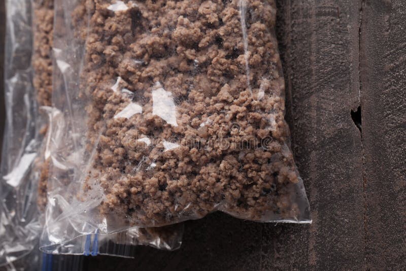 Plastic Bags of Cooked Ground Meat. Stock Photo Image of prepared, bowl 65800370