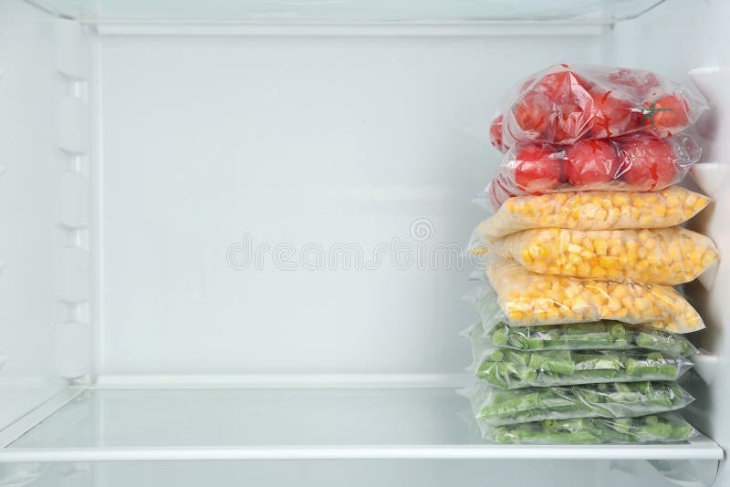 Plastic Bags with Different Frozen Vegetables Stock Image Image of