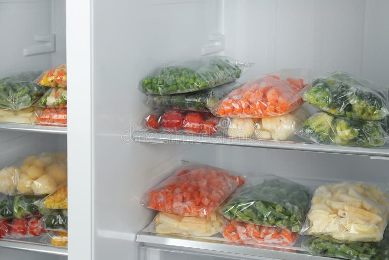 Plastic Bags with Frozen Vegetables in Refrigerator Stock Image Image of pack, assortment
