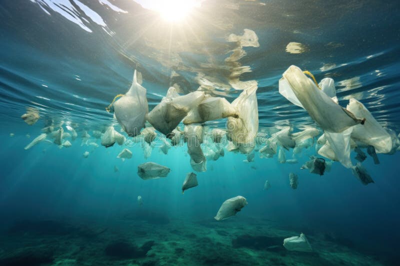 Plastic Bags Polluting the Oceans and Endangering Marine Life Stock