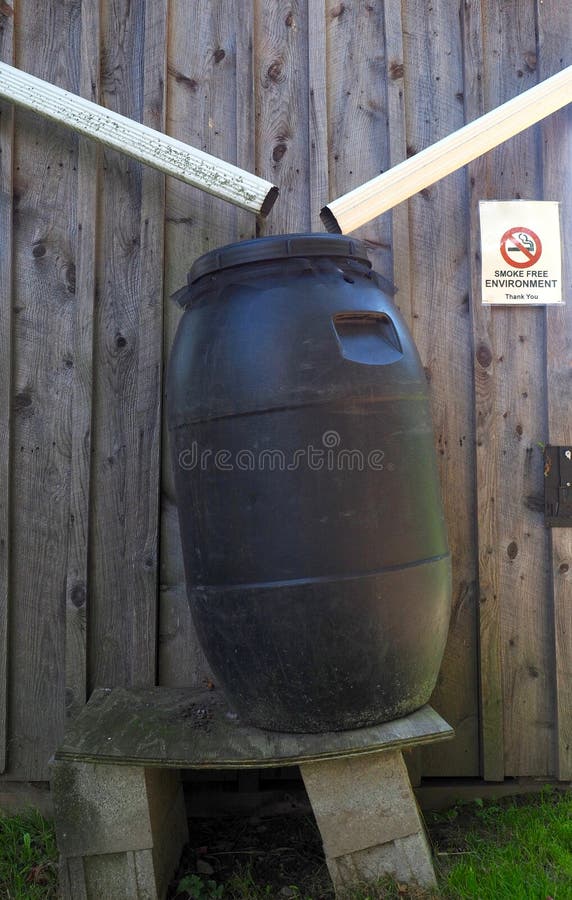 Plastic Barrel for Collecting Rain Water royalty free stock photos Plastic Barrel for Collecting Rain Water royalty free stock photos