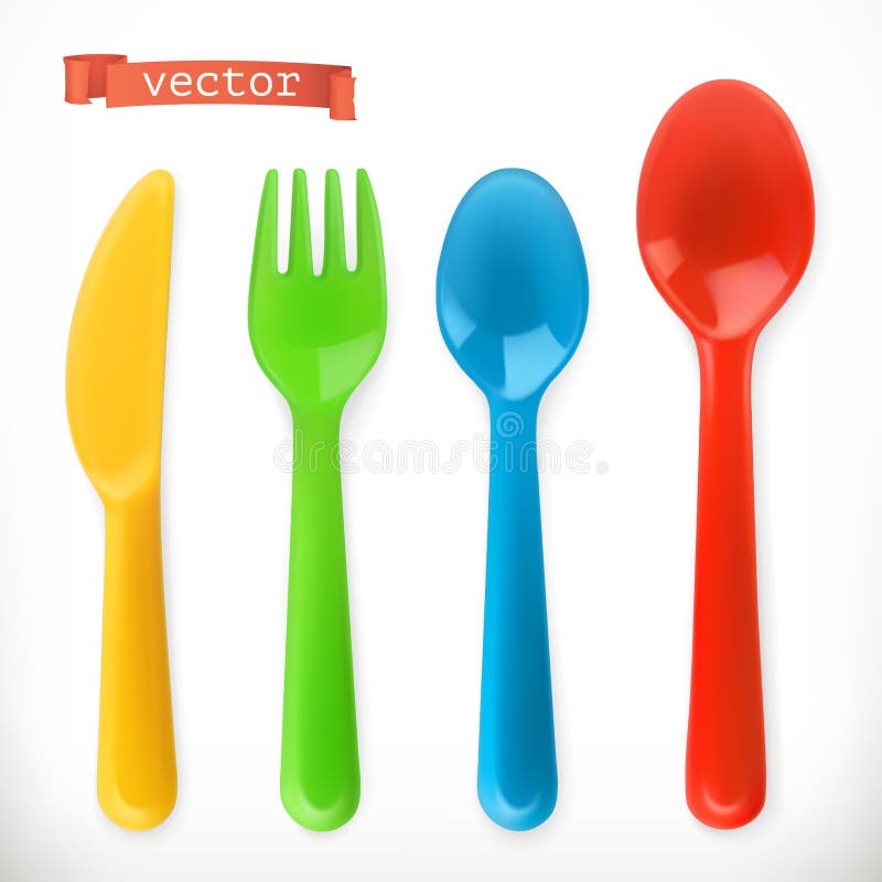 Plastic bestek Jonge geitjesfood 3d vectorpictogramreeks royalty-vrije illustratie Plastic bestek Jonge geitjesfood 3d vectorpictogramreeks royalty-vrije illustratie