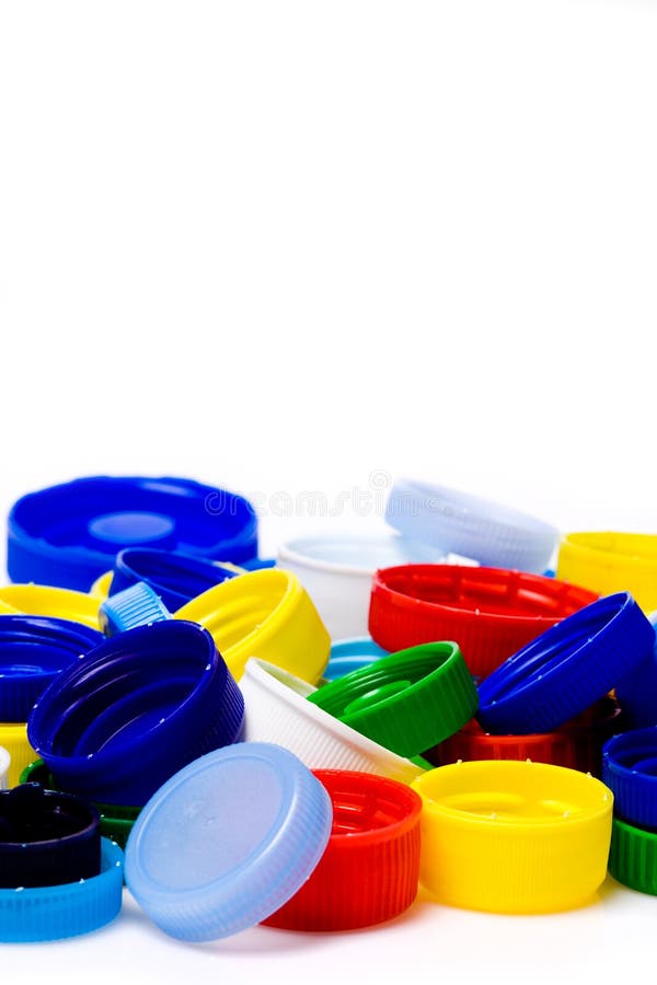 Colorfoul plastic bottle caps isolated on white background