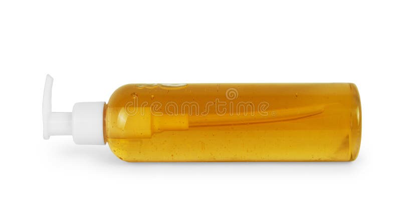 Plastic Bottle with yellow liquid soap on a white background royalty free stock photography