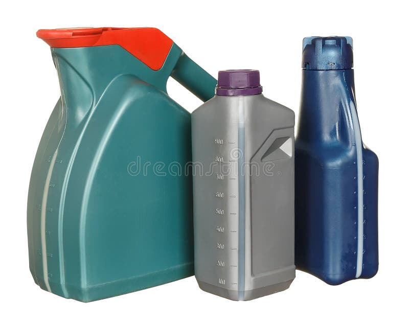 Plastic bottles from automobile oils isolated on a white background