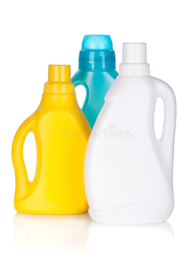 Plastic Bottles Of Cleaning Products For Cleaning On White Background
