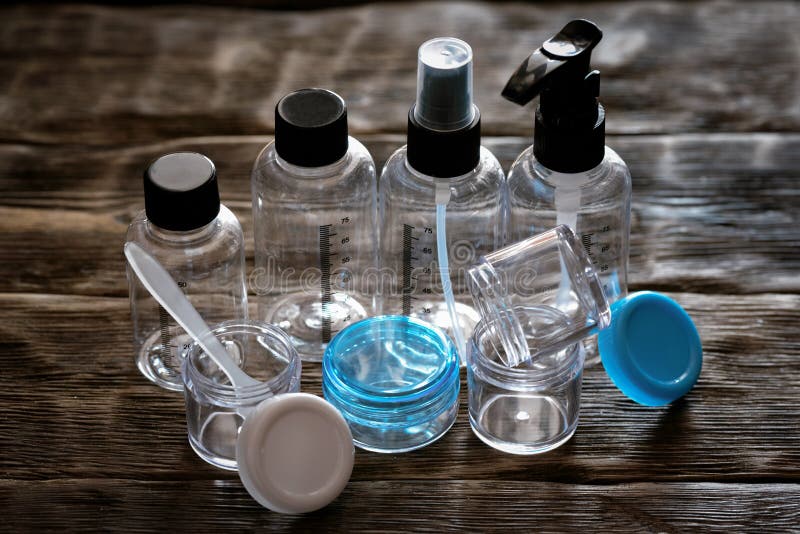 Plastic bottles and jars. stock image. Image of procedure 141636415