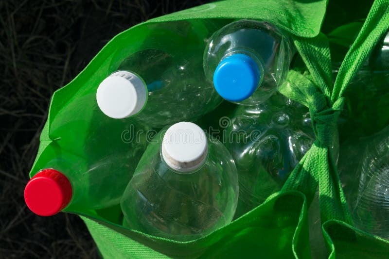 Plastic Bottles in a Recycling Bag. the Concept of Ecology Stock Image