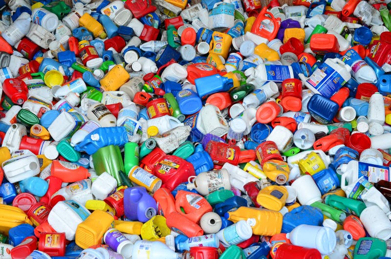 Plastic bottles for recycling stock images