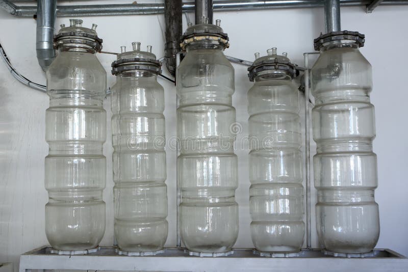 Plastic bottles on wall background
