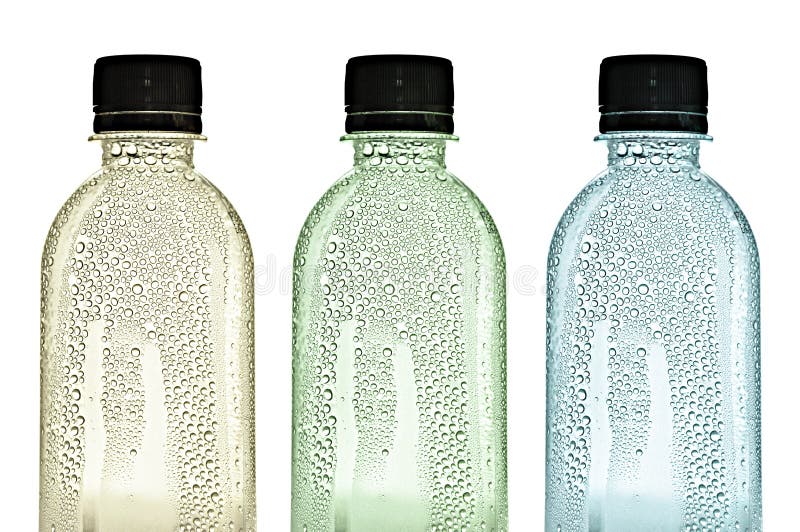 Plastic bottles with water drops on skins