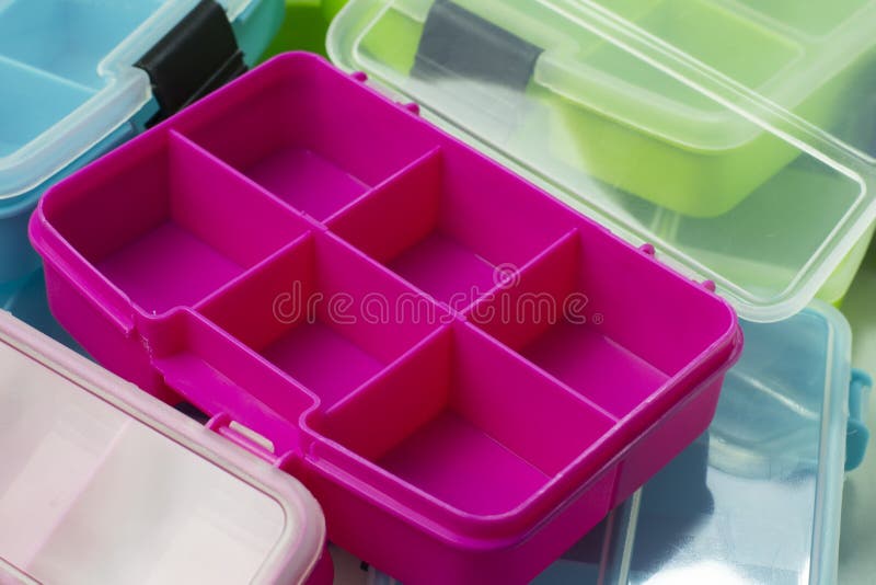 Plastic Box with Compartments for Small Stock Image Image of full