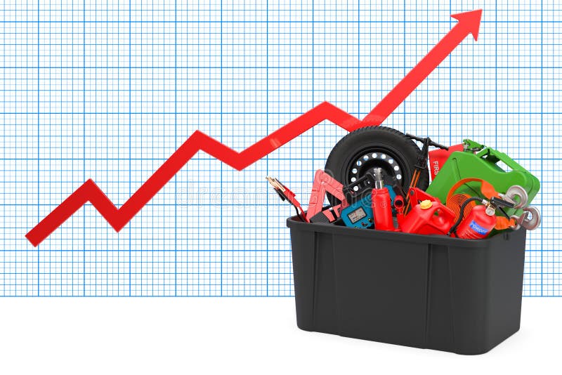 Plastic Box Full of Car Tools, Equipment and Accessories with Growing