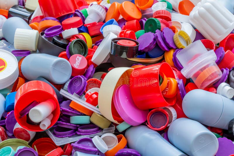 Plastic Caps. Recycling, Environment, Ecology Editorial Stock Photo