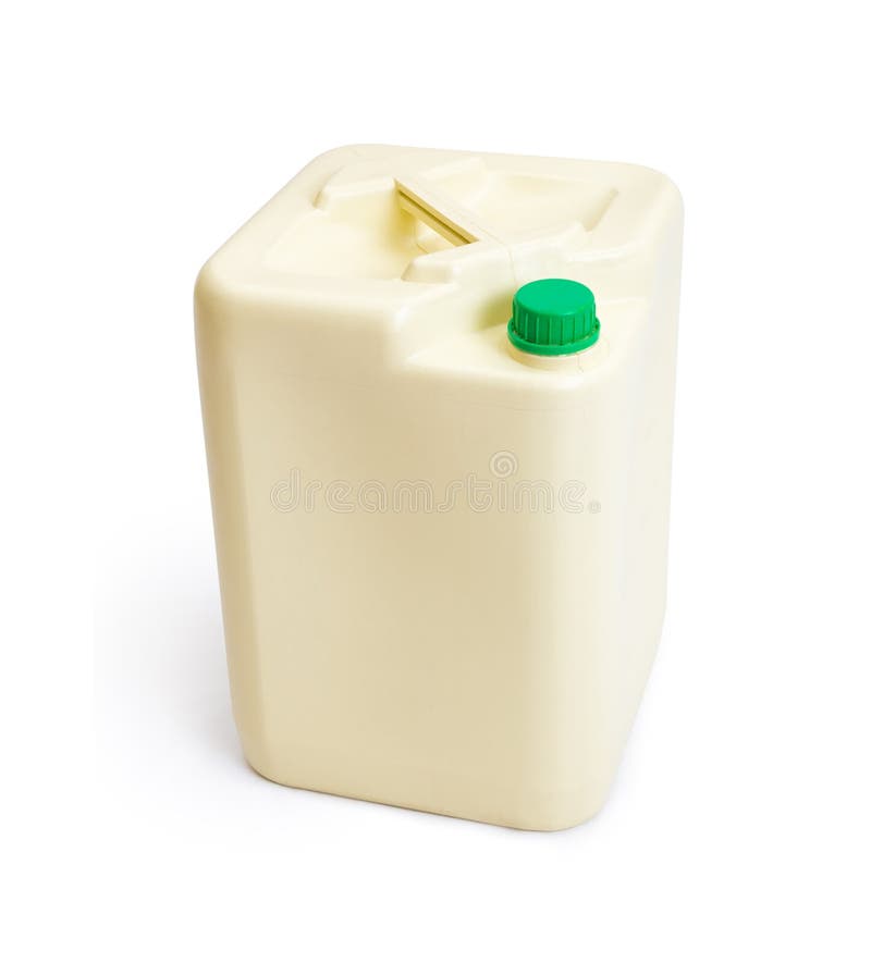 Plastic Chemical Gallon Size Container With Green Cap Stock Image