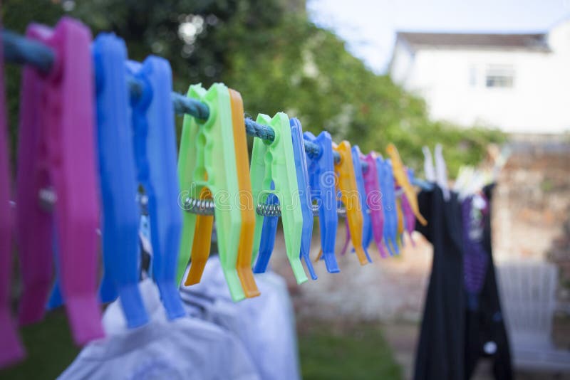 Plastic Clothes Pegs Laying on the Wire. Stock Image Image of clothes