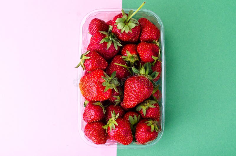 Plastic Container With Fresh Strawberries Stock Photo Image of green
