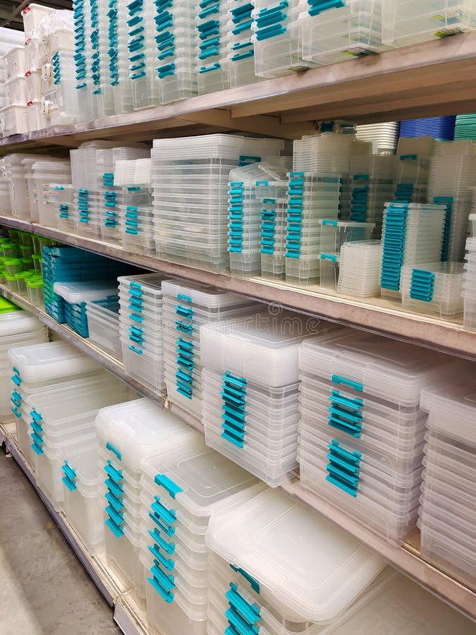 Plastic Containers of Different Shapes and Colors are Sold on Store