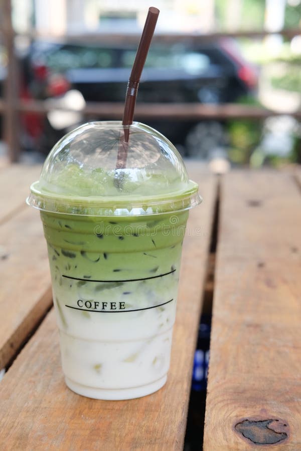 Plastic cup of Iced matcha stock photo. Image of creamy - 94134600