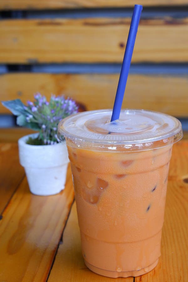 A Plastic Cup of Thai Tea with Ice. Stock Image - Image of dessert ...