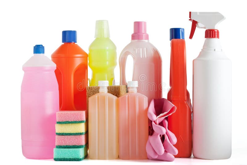 Plastic detergent bottles stock photography