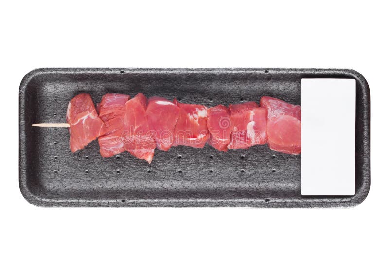 Plastic dienblad met de verse ruwe kebab van het varkensvleesrundvlees royalty-vrije stock foto's Plastic dienblad met de verse ruwe kebab van het varkensvleesrundvlees royalty-vrije stock foto's
