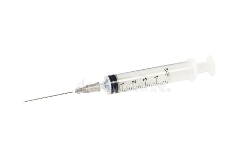 Syringe With Needle In Protective Cap. Isolated On White Background