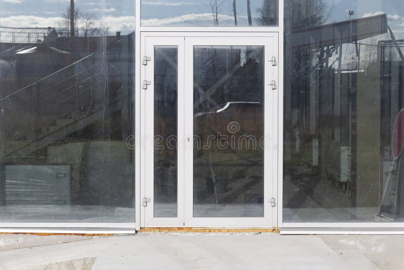 Plastic Doors in the Office.Installation of Plastic Windows and Doors