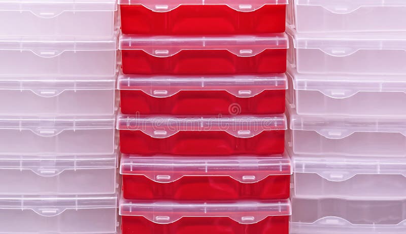 Plastic dozen voor het opslaan van hulpmiddelen en huishoudenpunten stock afbeelding Plastic dozen voor het opslaan van hulpmiddelen en huishoudenpunten stock afbeelding