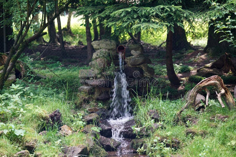 Plastic Drain Pipe through Which Apparently Clean Water Flows Stock