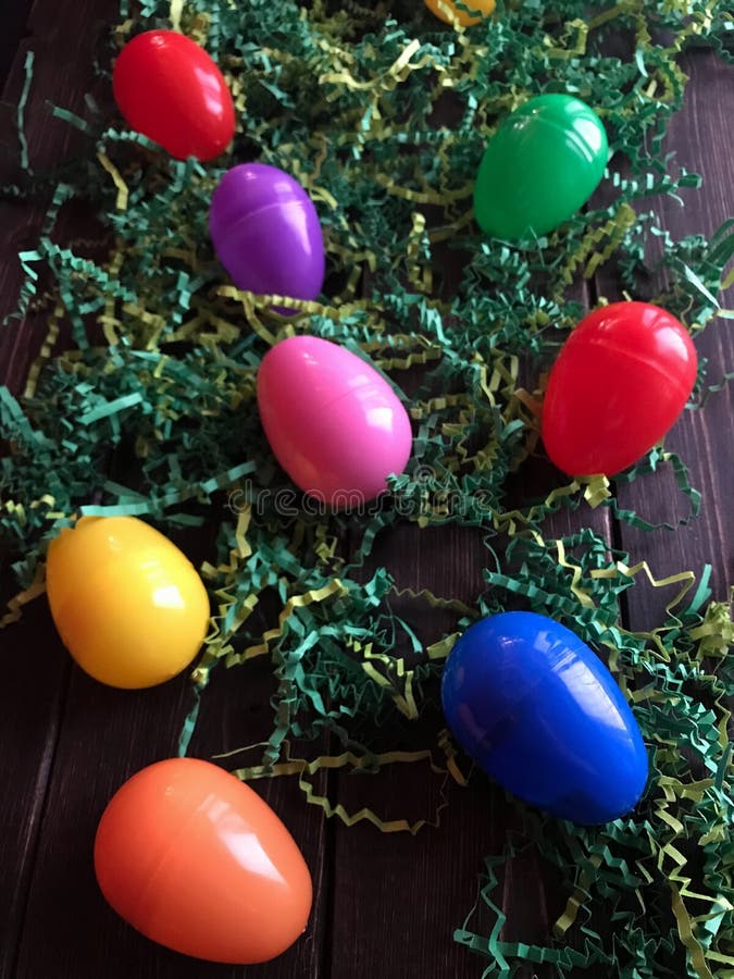 Plastic Easter Eggs On Green Grass Stock Photo Image of grass, group