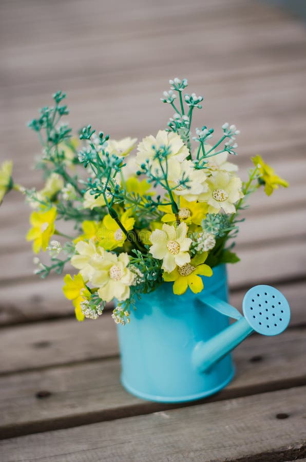 Plastic flower in blue pot stock image. Image of blue 40769779